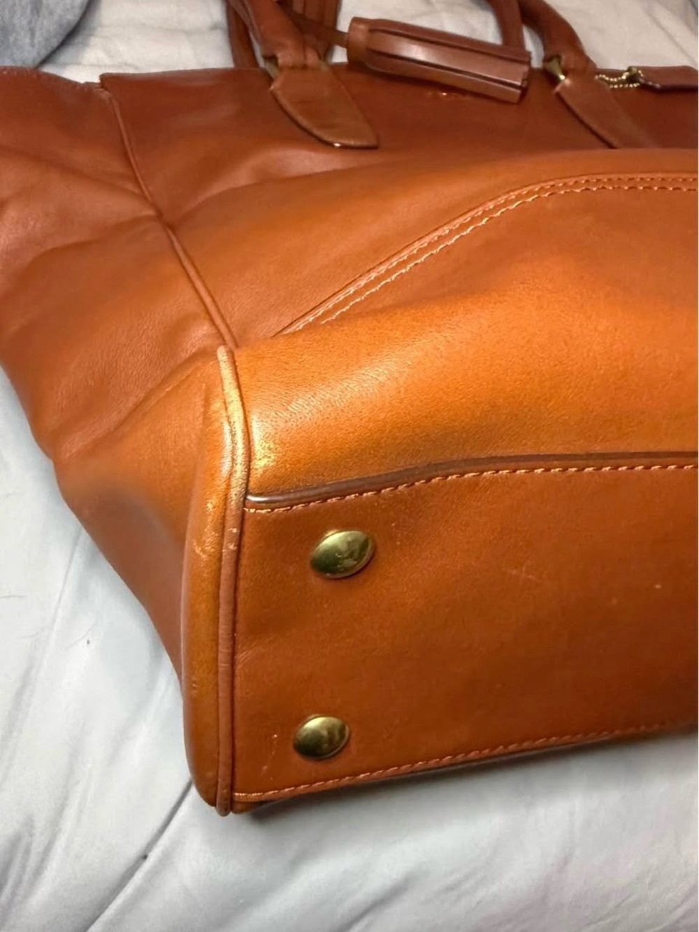 COACH Cognac Brown Leather Tote with Tassel Charm - Picture 3 of 7